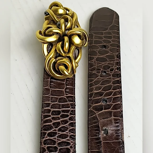 Connie Bates For Fahrenheit Brown Embossed Belt with Gold Buckle - Picture 7 of 15